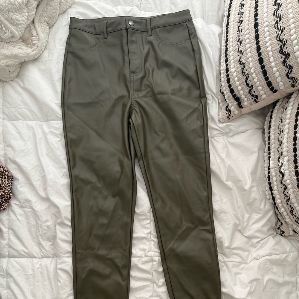 Army green leather pants